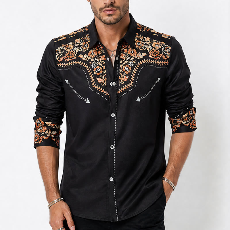 Chemise habillée pour homme, style rodéo, à imprimé floral noir et rouge - image 1