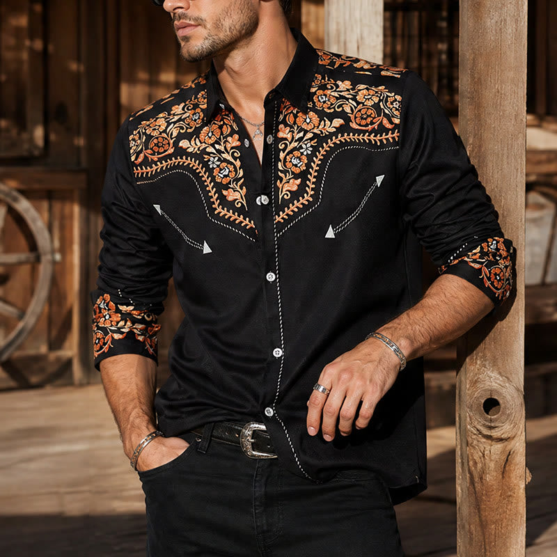 Chemise habillée pour homme, style rodéo, à imprimé floral noir et rouge - Noir et rouge - 6XL - image 0