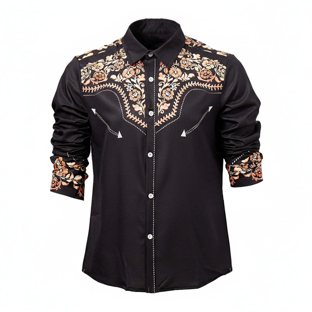 Chemise habillée pour homme, style rodéo, à imprimé floral noir et rouge - image 8