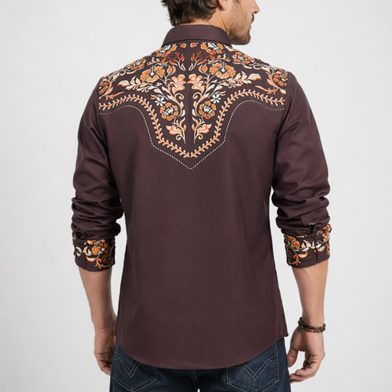 Chemise habillée homme à empiècement western et imprimé floral marron - image 3