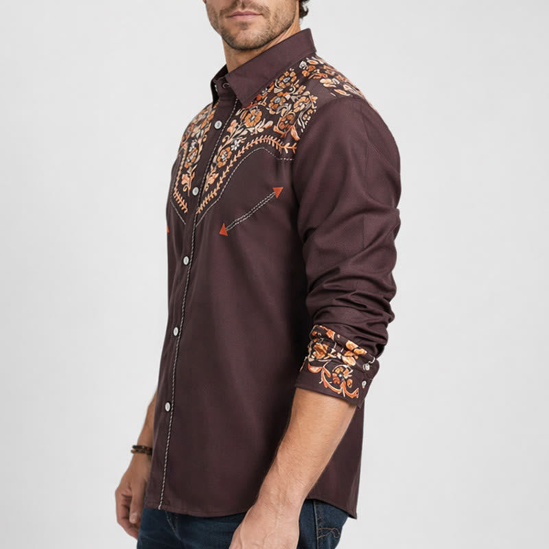 Chemise habillée homme à empiècement western et imprimé floral marron - image 2