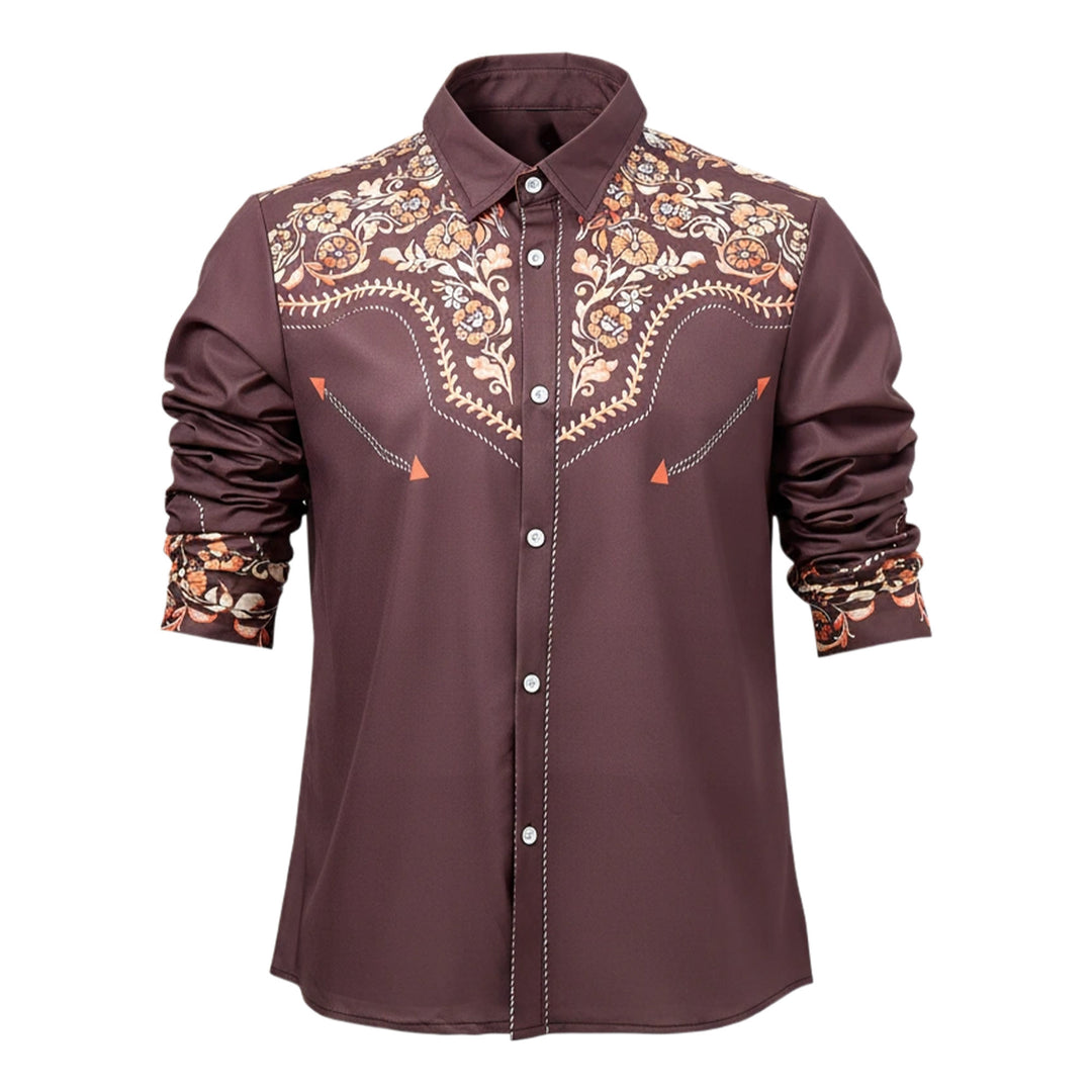 Chemise habillée homme à empiècement western et imprimé floral marron - image 8