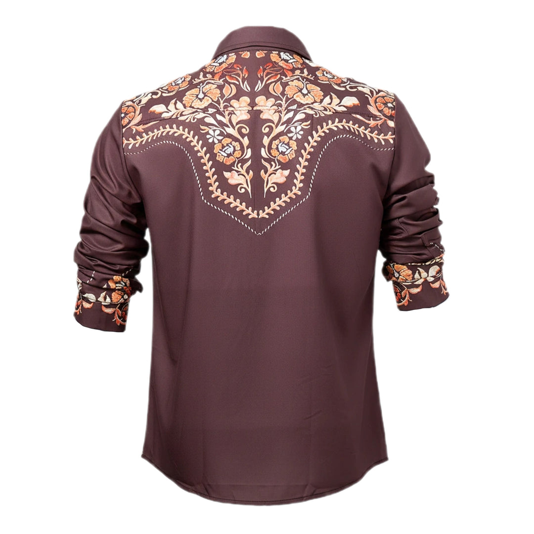 Chemise habillée homme à empiècement western et imprimé floral marron - image 9