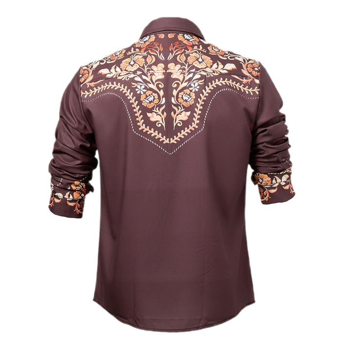 Chemise habillée homme à empiècement western et imprimé floral marron - image 9