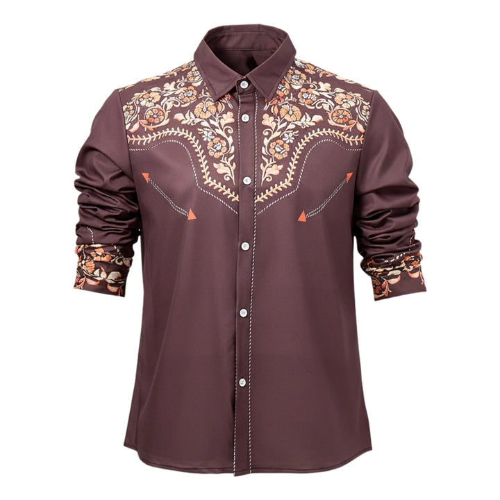 Chemise habillée homme à empiècement western et imprimé floral marron - image 8