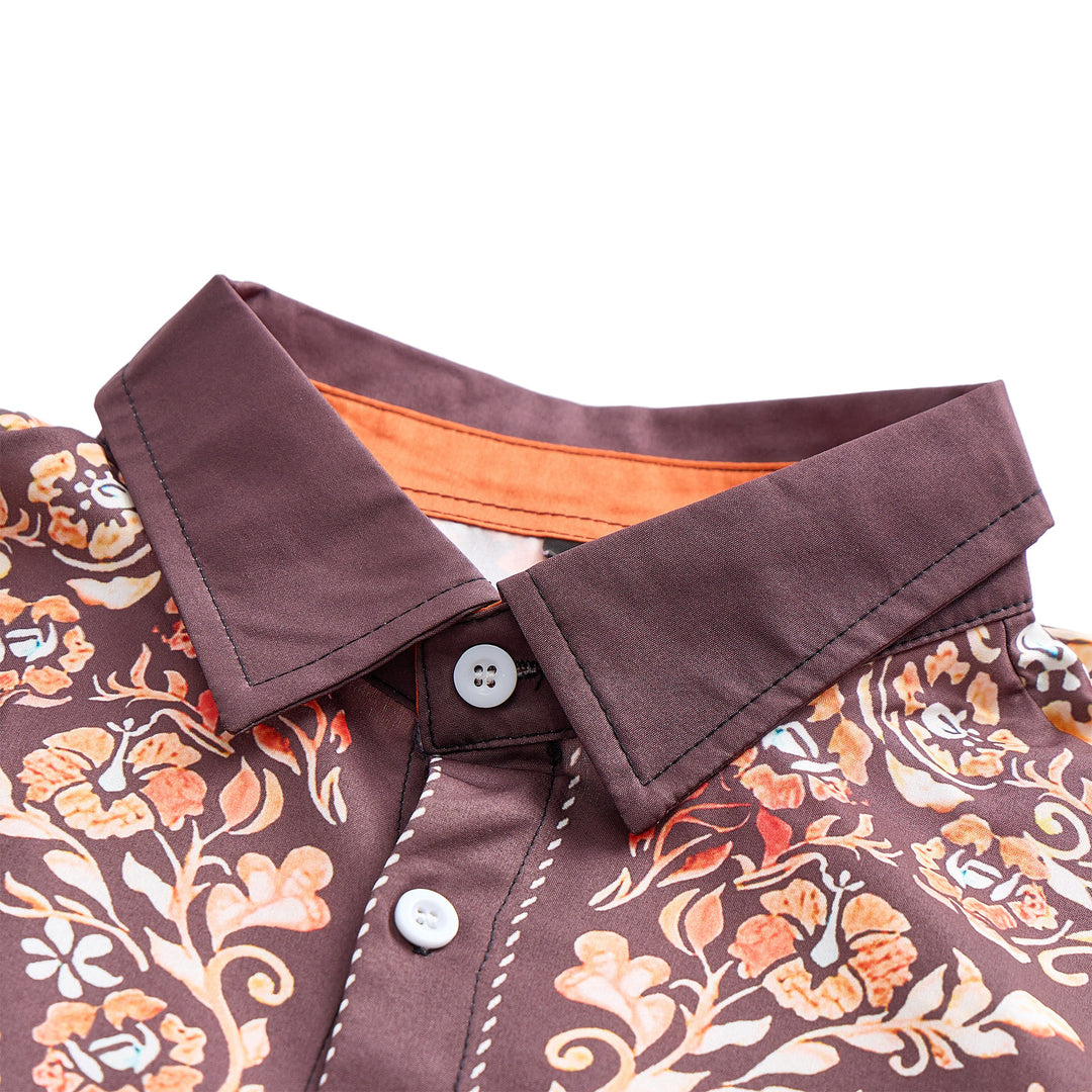 Chemise habillée homme à empiècement western et imprimé floral marron - image 4