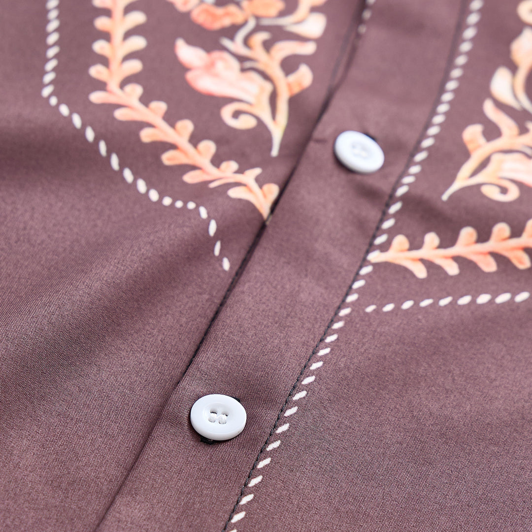 Chemise habillée homme à empiècement western et imprimé floral marron - image 5