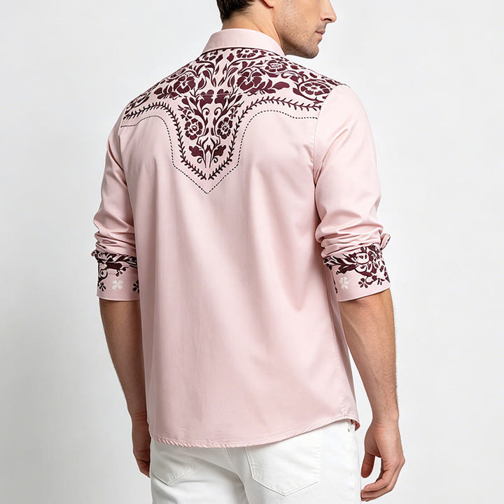 Chemise habillée pour homme, style campagne, à imprimé floral beige et marron - image 3
