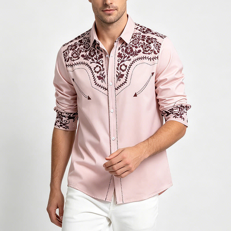Chemise habillée pour homme, style campagne, à imprimé floral beige et marron - image 1