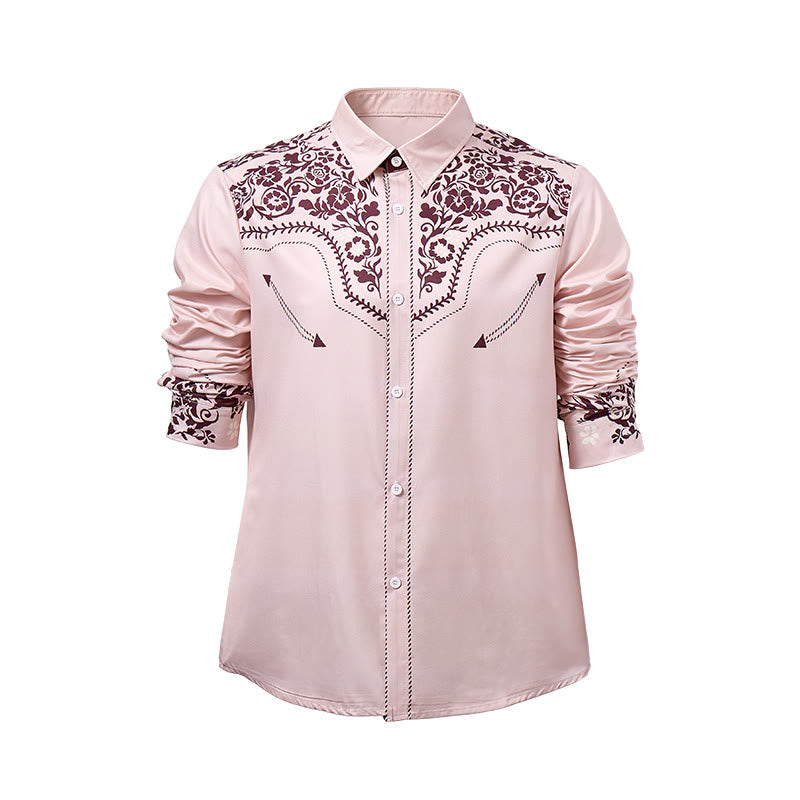 Chemise habillée pour homme, style campagne, à imprimé floral beige et marron - image 9