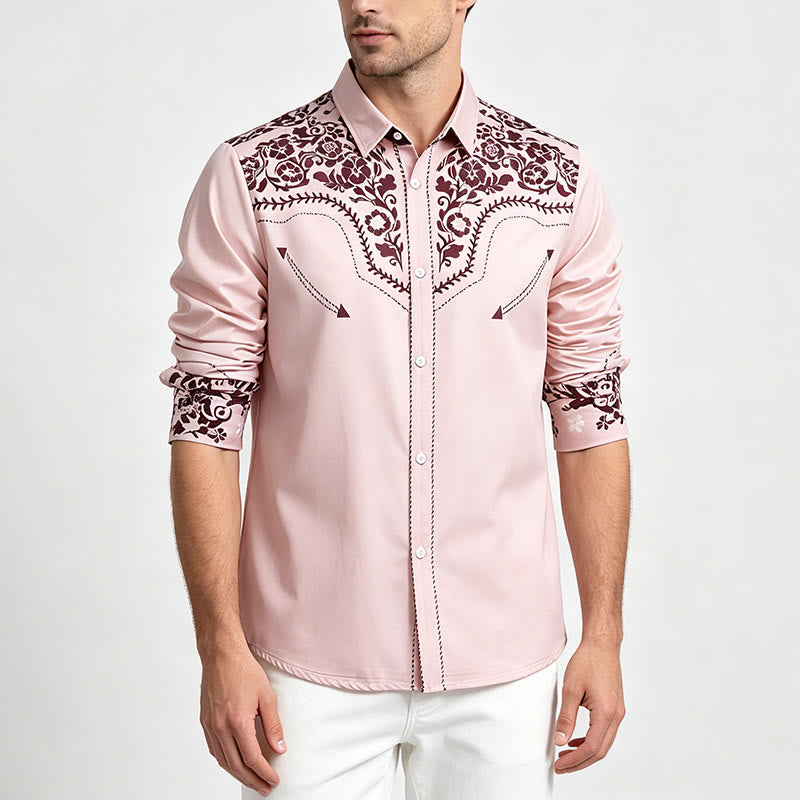 Chemise habillée pour homme, style campagne, à imprimé floral beige et marron - image 2
