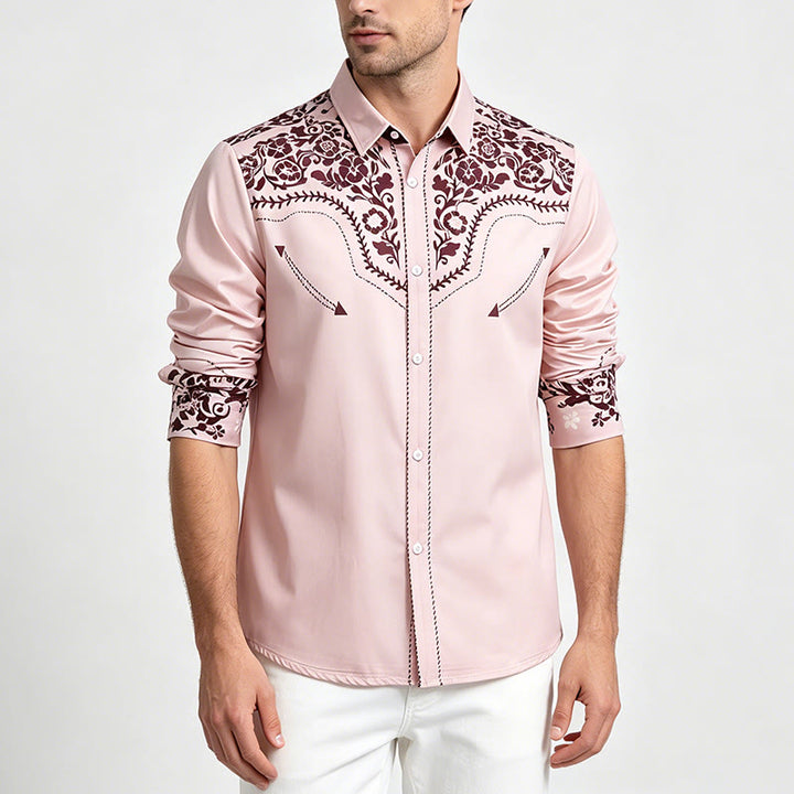 Chemise habillée pour homme, style campagne, à imprimé floral beige et marron - image 2
