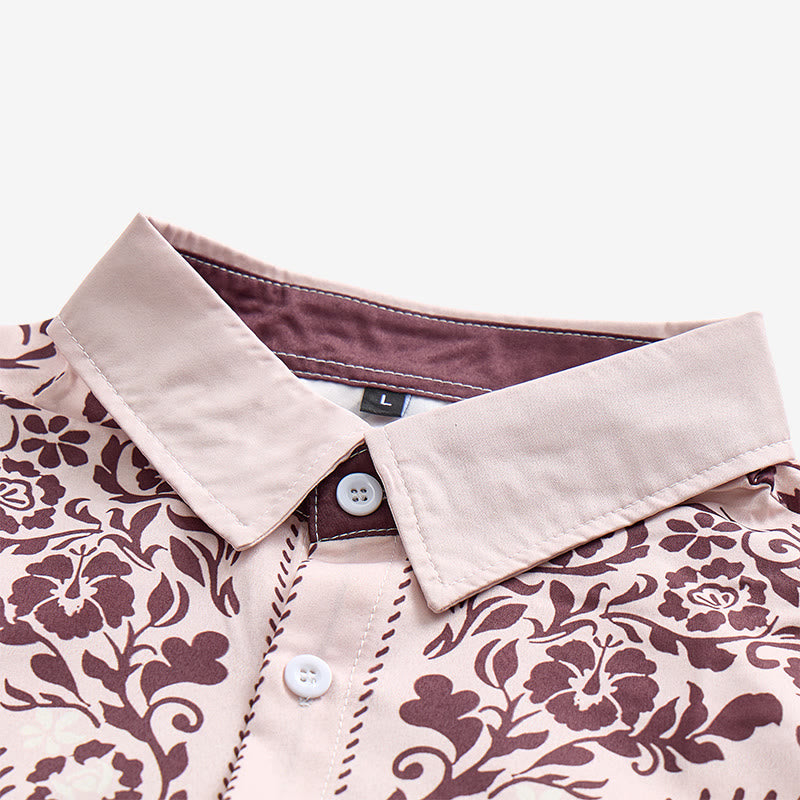 Chemise habillée pour homme, style campagne, à imprimé floral beige et marron - image 4