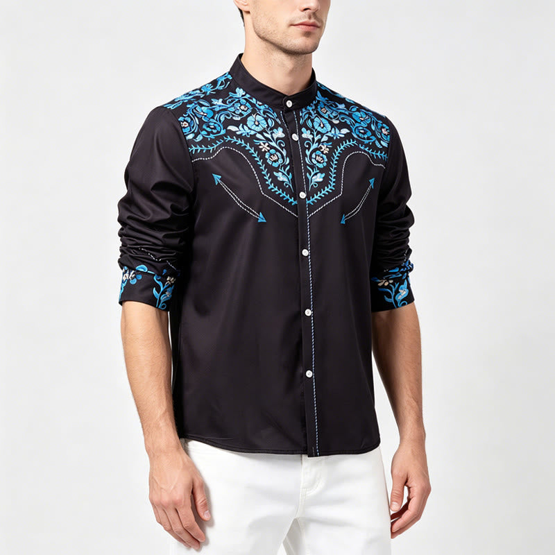 Chemise habillée western pour homme, à imprimé floral noir et bleu - image 2
