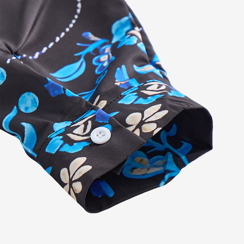 Chemise habillée western pour homme, à imprimé floral noir et bleu - image 7