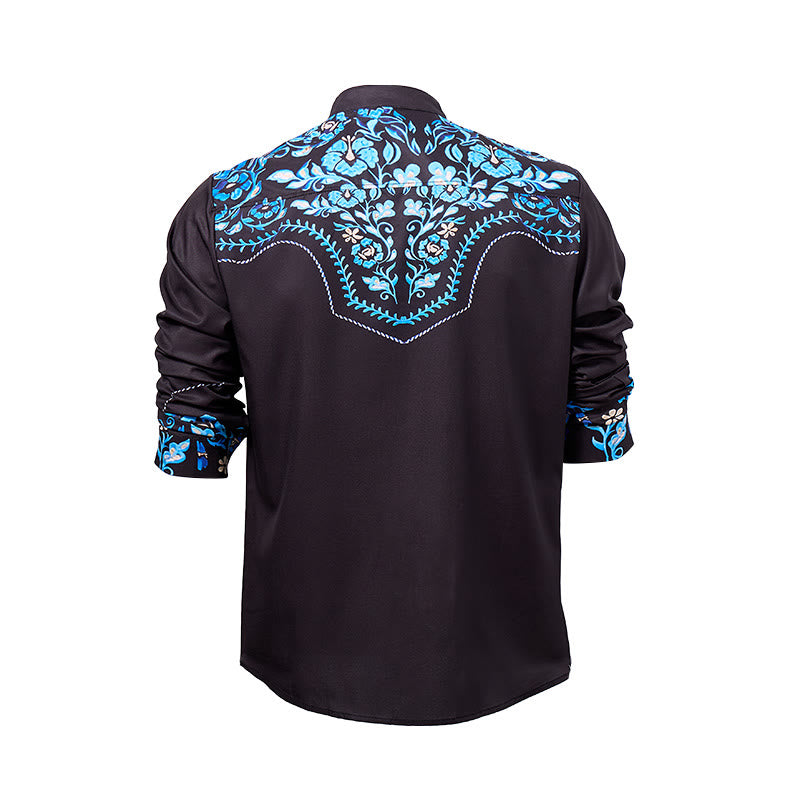 Chemise habillée western pour homme, à imprimé floral noir et bleu - image 9