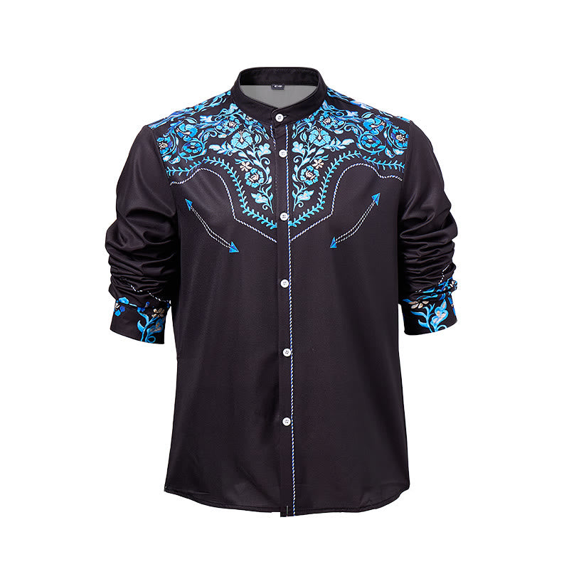 Chemise habillée western pour homme, à imprimé floral noir et bleu - image 8