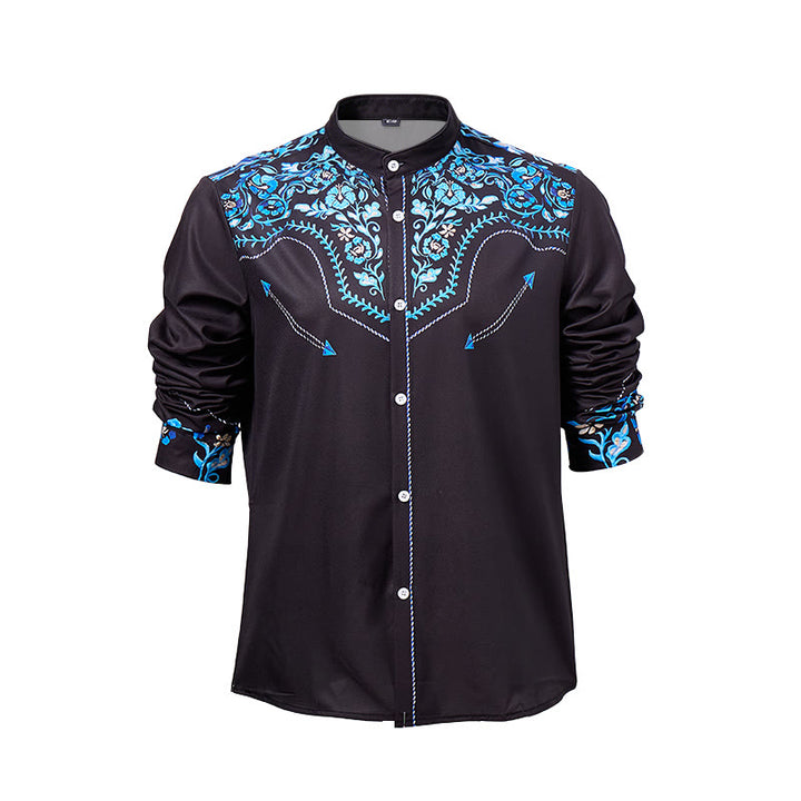 Chemise habillée western pour homme, à imprimé floral noir et bleu - image 8