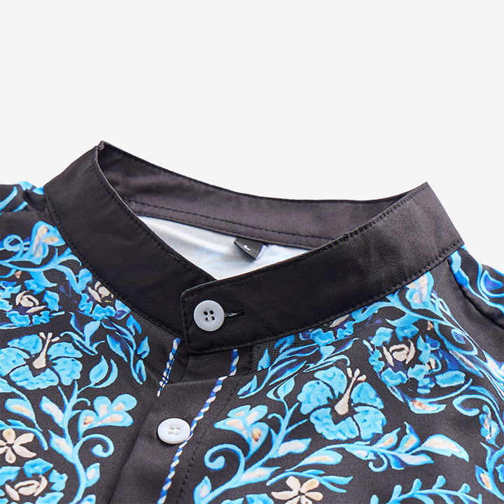 Chemise habillée western pour homme, à imprimé floral noir et bleu - image 4