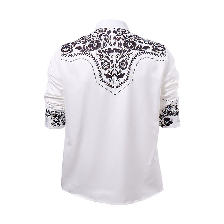 Chemise habillée western élégante pour homme, à imprimé floral blanc et noir - image 9