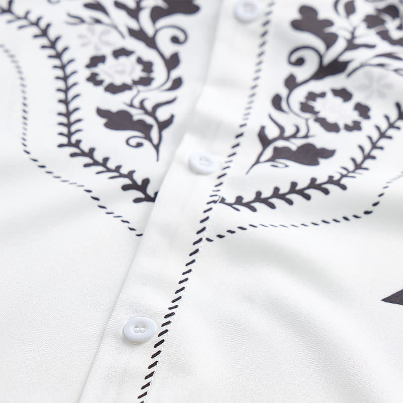 Chemise habillée western élégante pour homme, à imprimé floral blanc et noir - image 5