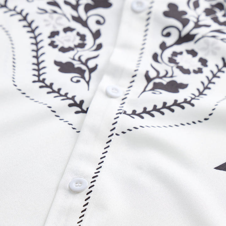 Chemise habillée western élégante pour homme, à imprimé floral blanc et noir - image 5