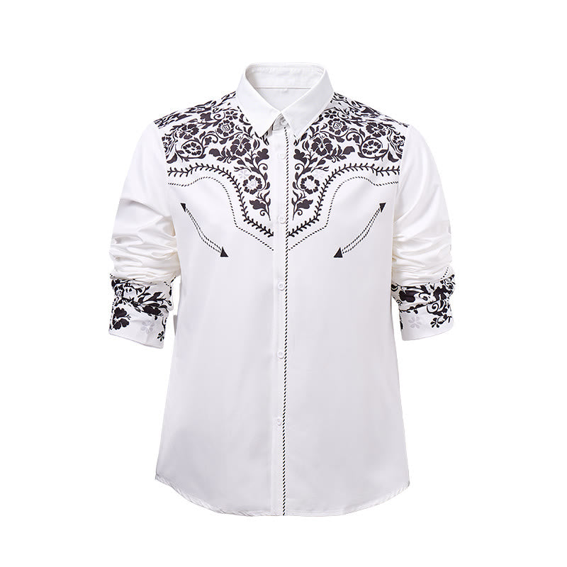 Chemise habillée western élégante pour homme, à imprimé floral blanc et noir - image 8