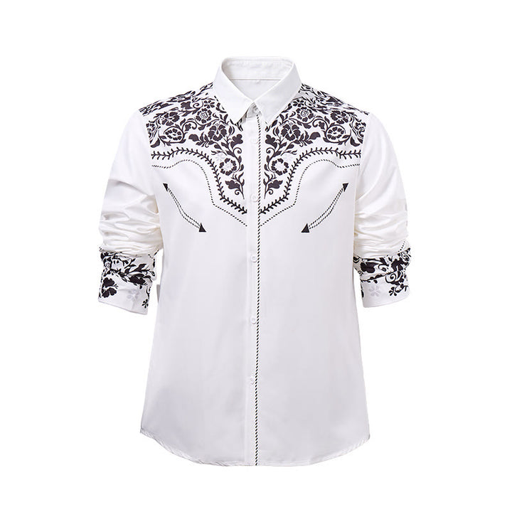 Chemise habillée western élégante pour homme, à imprimé floral blanc et noir - image 8