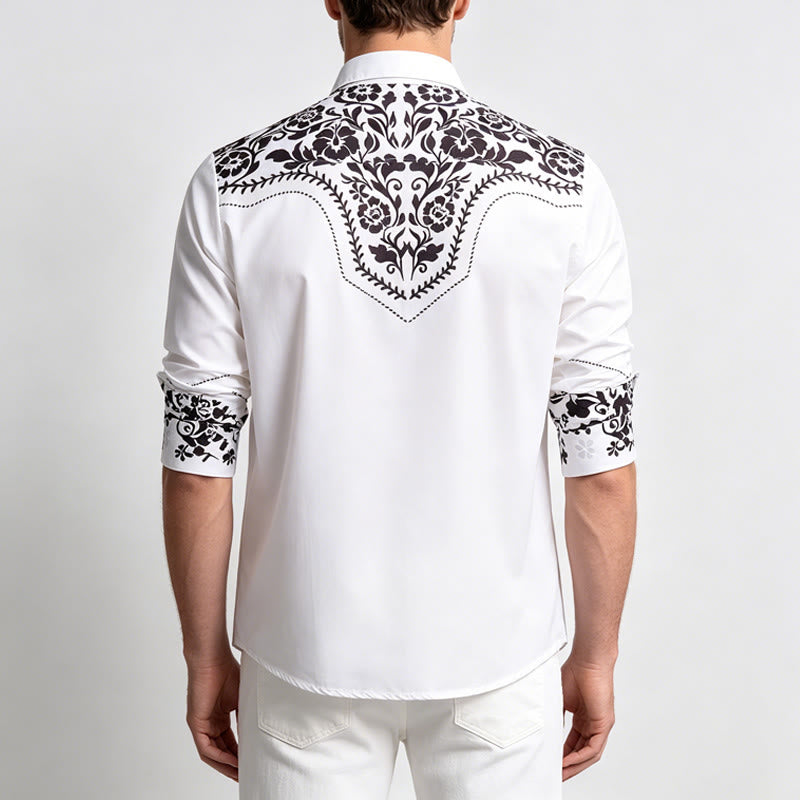 Chemise habillée western élégante pour homme, à imprimé floral blanc et noir - image 3