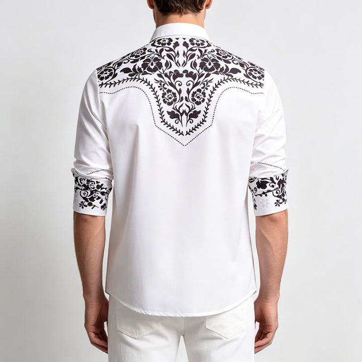 Chemise habillée western élégante pour homme, à imprimé floral blanc et noir - image 3