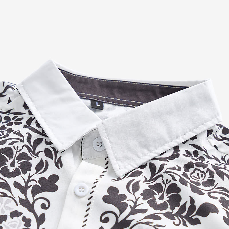 Chemise habillée western élégante pour homme, à imprimé floral blanc et noir - image 4