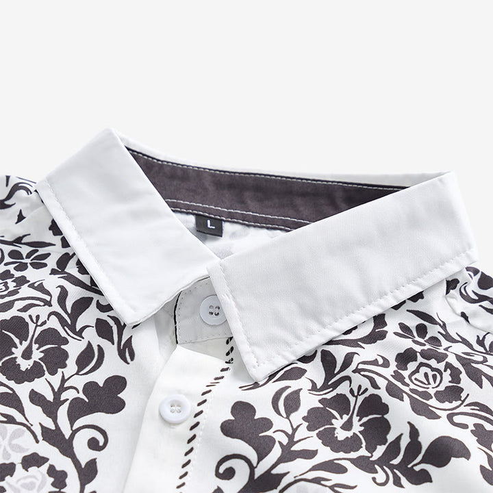 Chemise habillée western élégante pour homme, à imprimé floral blanc et noir - image 4
