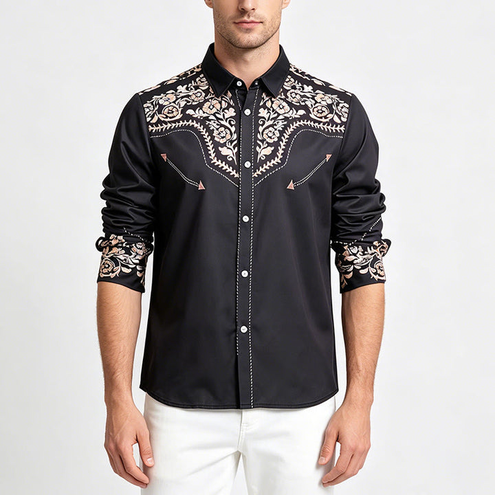 Chemise habillée western à empiècement imprimé floral vert forêt foncé pour homme - image 1
