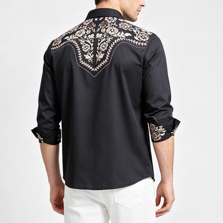 Chemise habillée western à empiècement imprimé floral vert forêt foncé pour homme - image 3