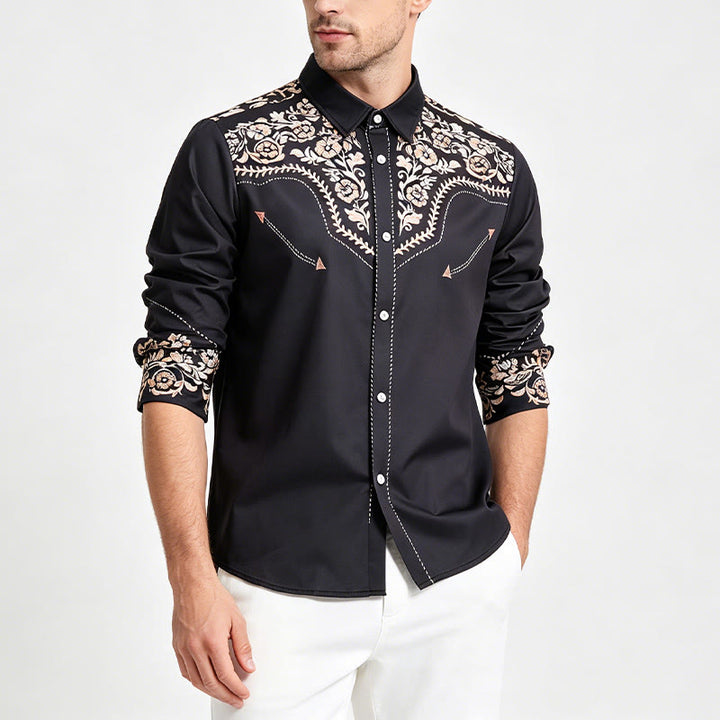Chemise habillée western à empiècement imprimé floral vert forêt foncé pour homme - image 2