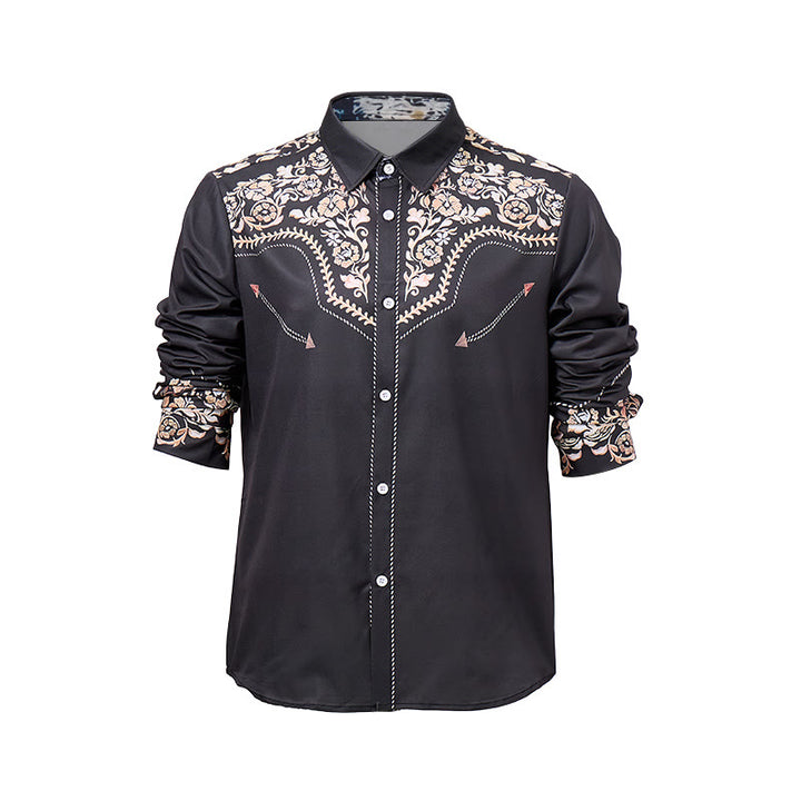 Chemise habillée western à empiècement imprimé floral vert forêt foncé pour homme - image 8