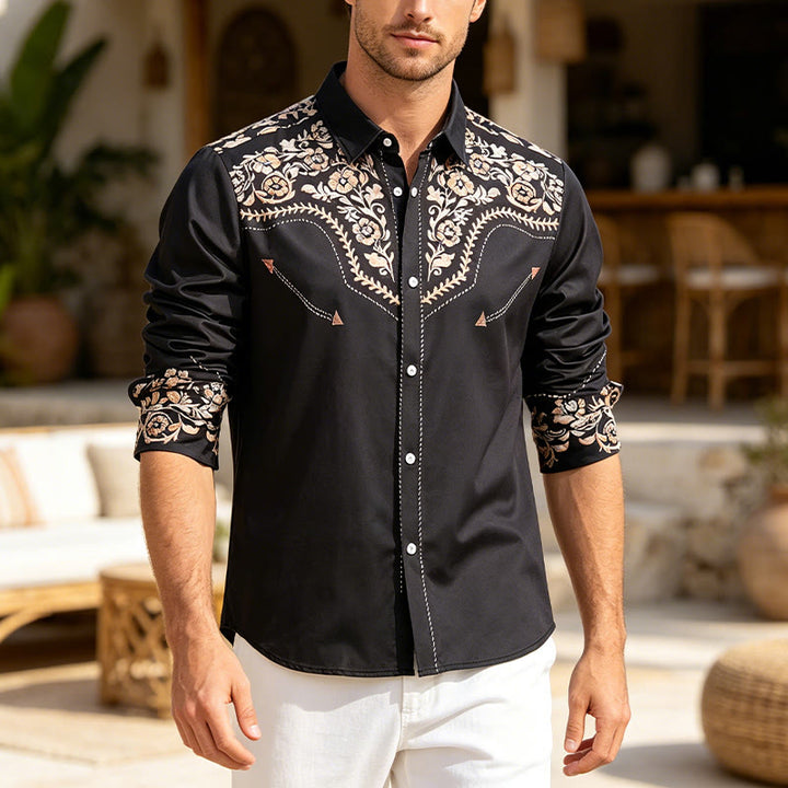 Chemise habillée western à empiècement imprimé floral vert forêt foncé pour homme - Vert foncé - 6XL - image 0
