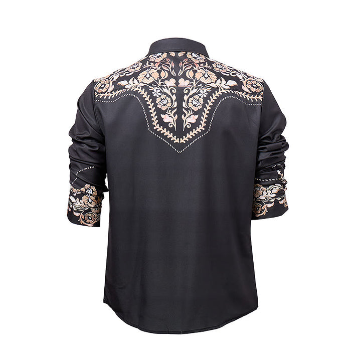 Chemise habillée western à empiècement imprimé floral vert forêt foncé pour homme - image 9