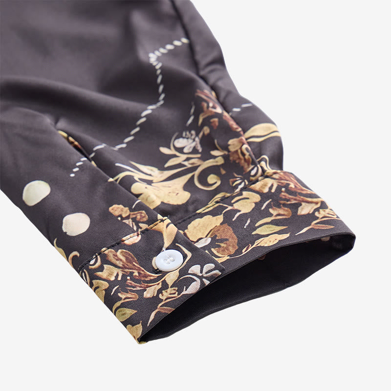 Chemise habillée pour homme, style rodéo traditionnel, à imprimé floral noir et or - image 6