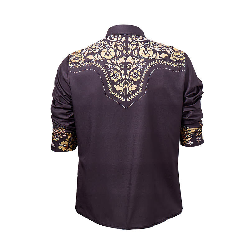 Chemise habillée pour homme, style rodéo traditionnel, à imprimé floral noir et or - image 9