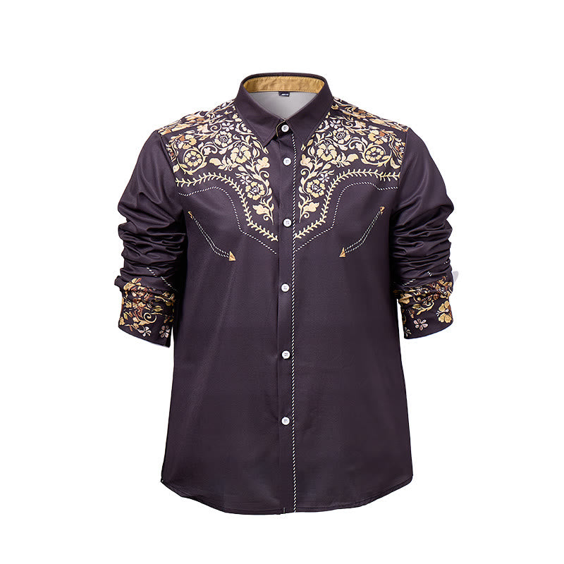 Chemise habillée pour homme, style rodéo traditionnel, à imprimé floral noir et or - image 8