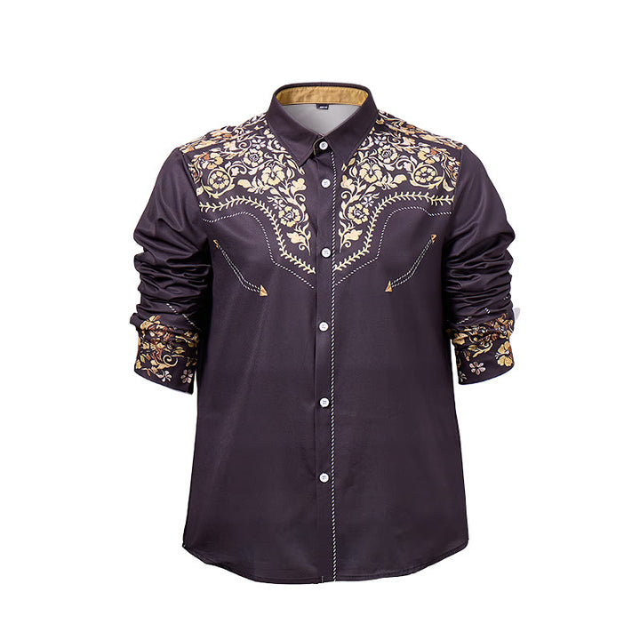 Chemise habillée pour homme, style rodéo traditionnel, à imprimé floral noir et or - image 8
