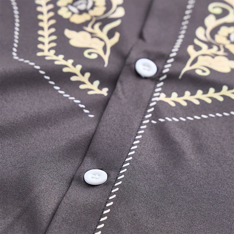 Chemise habillée pour homme, style rodéo traditionnel, à imprimé floral noir et or - image 5
