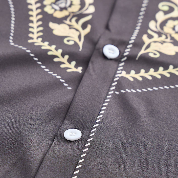 Chemise habillée pour homme, style rodéo traditionnel, à imprimé floral noir et or - image 5