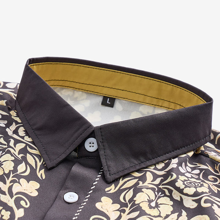Chemise habillée pour homme, style rodéo traditionnel, à imprimé floral noir et or - image 4