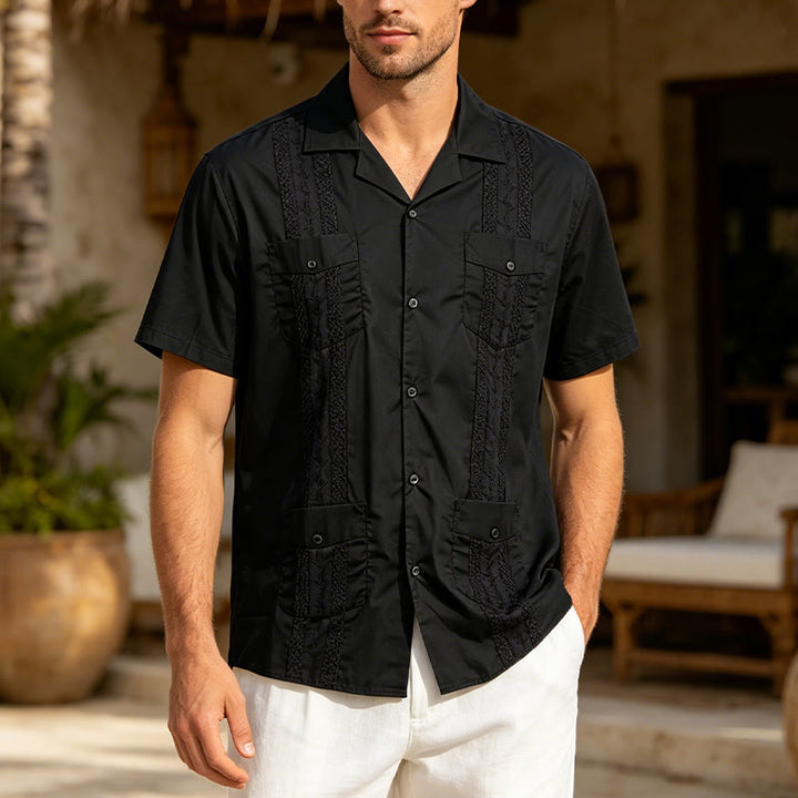 Chemise décontractée brodée d'inspiration cubaine moderne - Noir - 2XL - image 1
