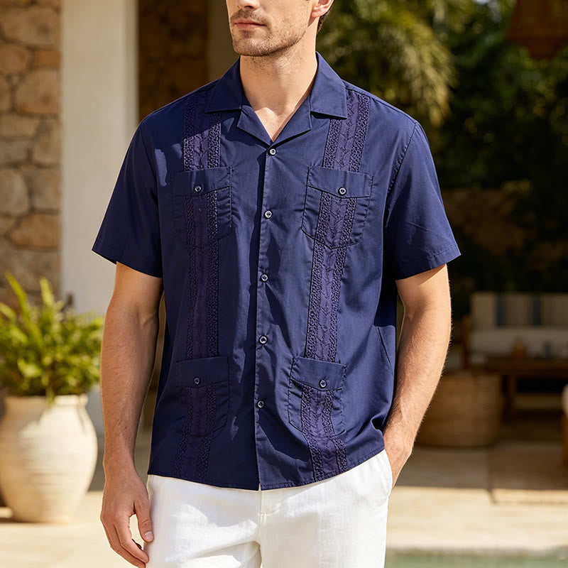 Chemise décontractée brodée d'inspiration cubaine moderne - Marine - 2XL - image 7