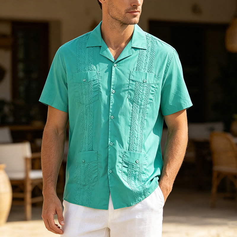 Chemise décontractée brodée d'inspiration cubaine moderne - Aqua - 2XL - image 2