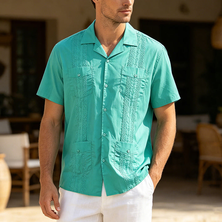 Chemise décontractée brodée d'inspiration cubaine moderne - Aqua - 2XL - image 2