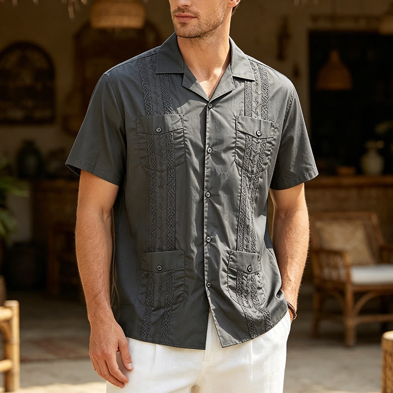 Chemise décontractée brodée d'inspiration cubaine moderne - Gris - 2XL - image 3